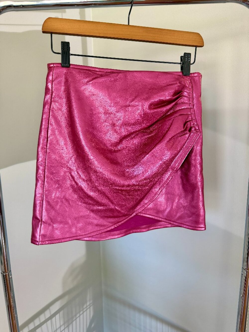 Avec Les Filles Faux Leather Skirt.  Appearance of side wrap/side rouching.